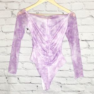 PrettyLittleThing Shape Lilac Tie Dye Long Sleeve Ruched Bodysuit 6 NWT